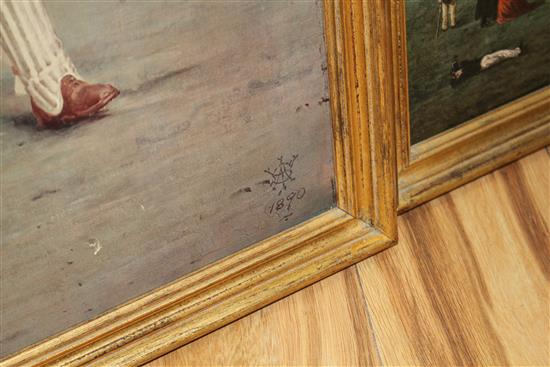 Six oileographs, all reproductions of famous early depictions of cricket, largest 51 x 74cm
